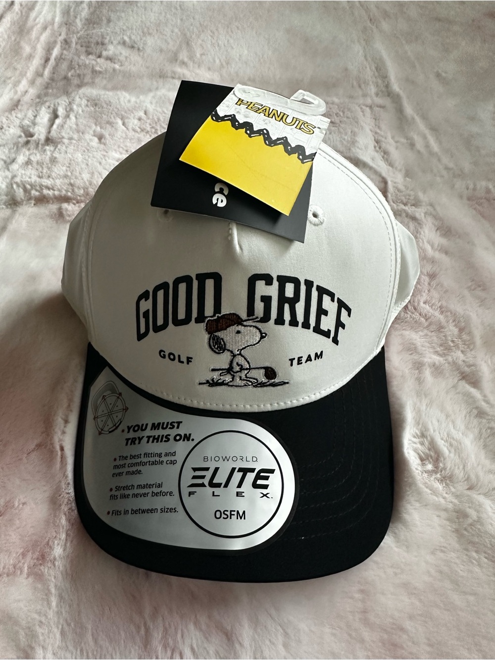 Peanuts "Good Grief" Snoopy - White and Black Golf Cap Hat NWT